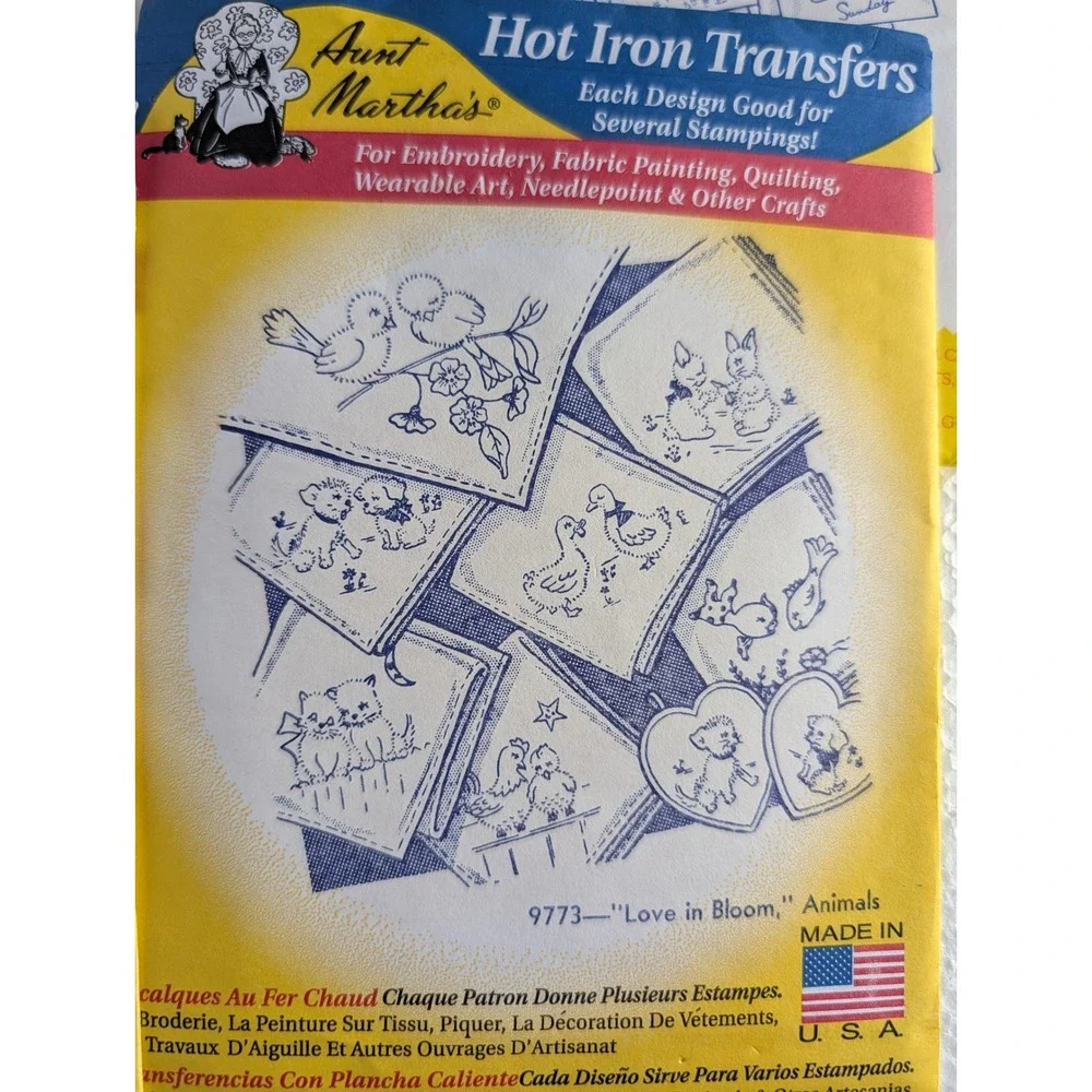 Aunt Martha's Hot Iron Transfers Lot 5 Patterns Animals Clowns‎ Rabbits Vintage